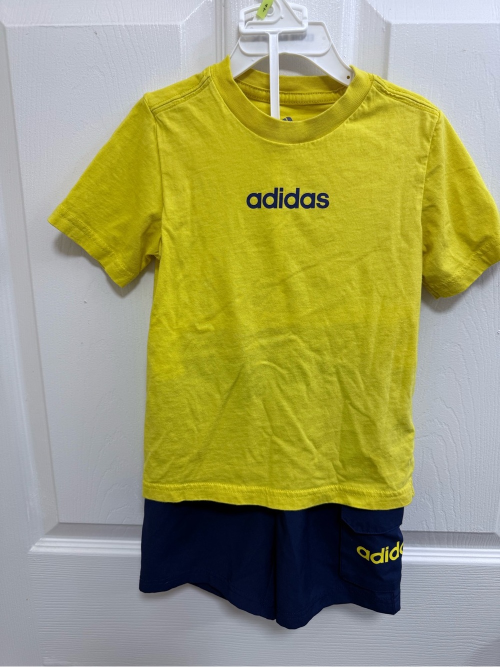 adidas Bright Yellow Logo Tee & Navy Shorts Set, Size 4